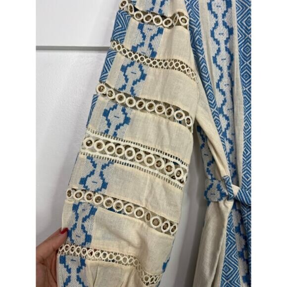 NEW Hemant & Nandita Long Sleeve Tie Waist Pehr Mini Dress Cotton Size: Large - Picture 7 of 12